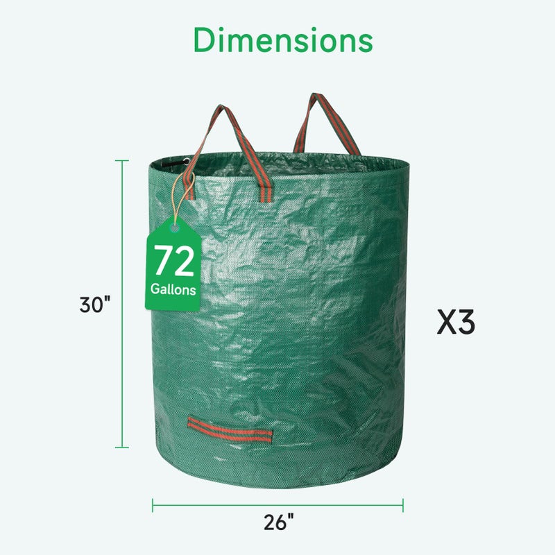 GreatBuddy 72 Gallon Reusable Yard Waste Bag  Heavy Duty  Upright Lawn Bags with 4 Reinforced Handles for Garden Leaves and Waste Collection  Lightweight and Portable (3 Pack) - Image 2